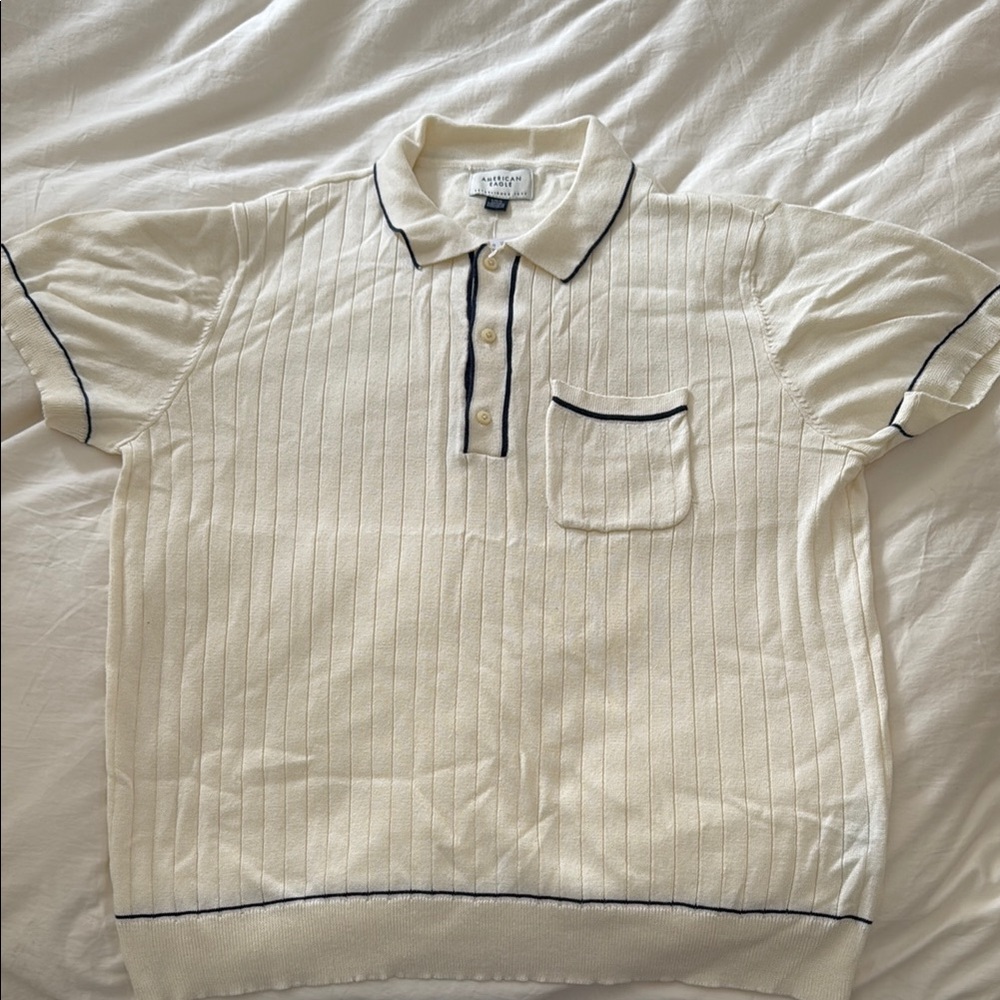 American Eagle Outfitters Cream Polo Shirt Relaxed Fit